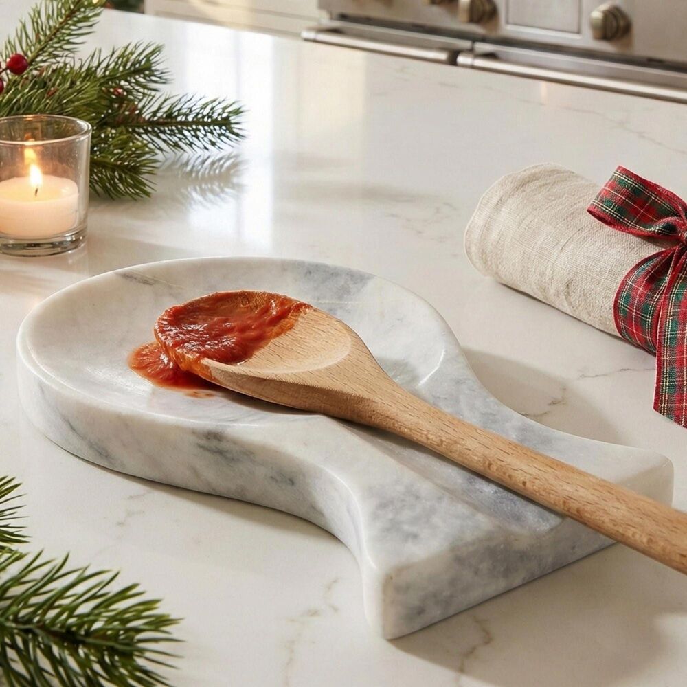 Marble Spoon Rest for stove top, White Marble Spoon holder for kitchen Counter
